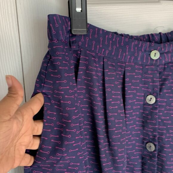 Xhilaration Skirt Large Blue With Purple Skeleton Keys button front belt loops - Picture 4 of 14